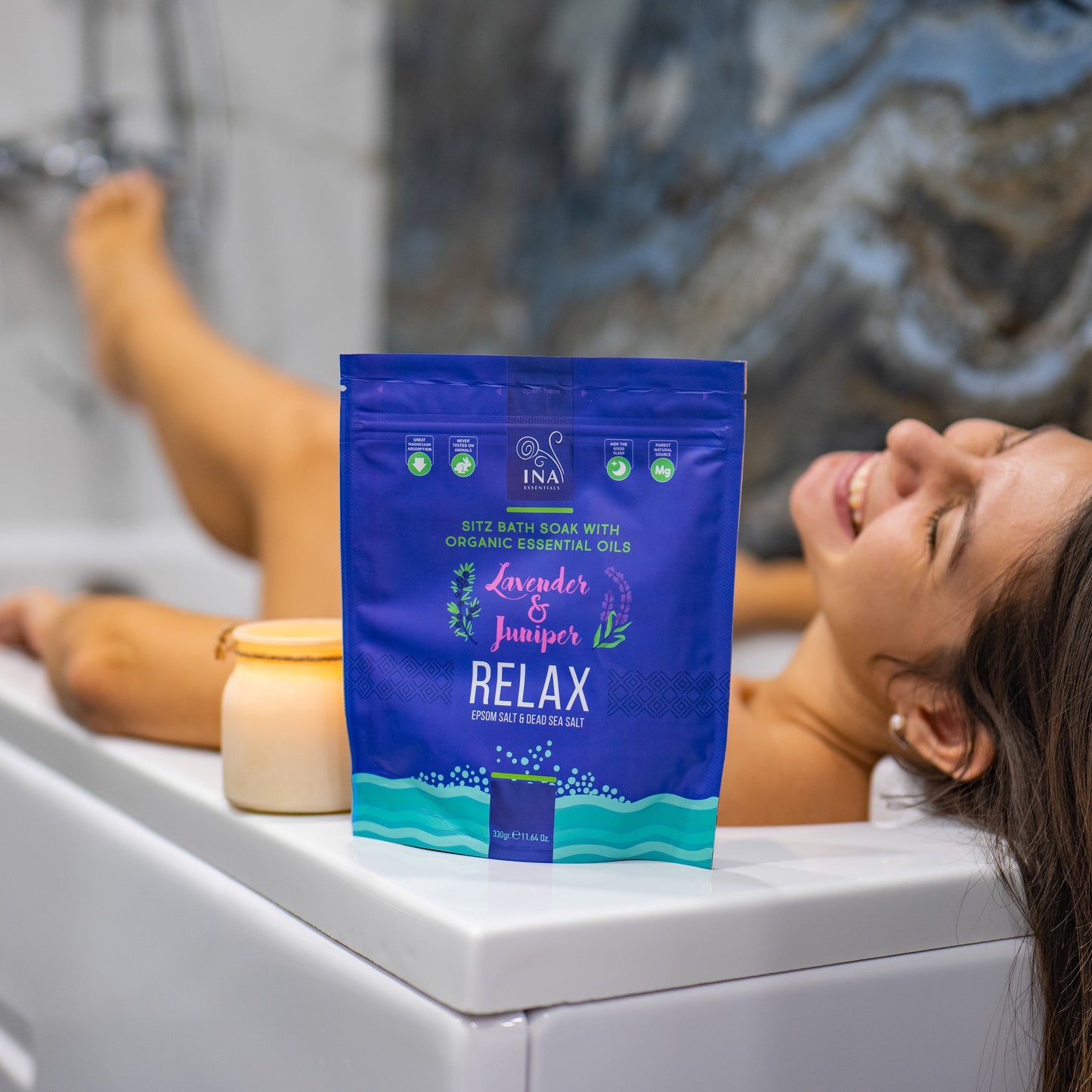 Relax – Άλατα μπάνιου με λεβάντα και Άρκευθο για χαλάρωση και ΑΝΑΚΟΥΦΙΣΗ από το άγχος Cosmetics InaEssentials Ελλαδα