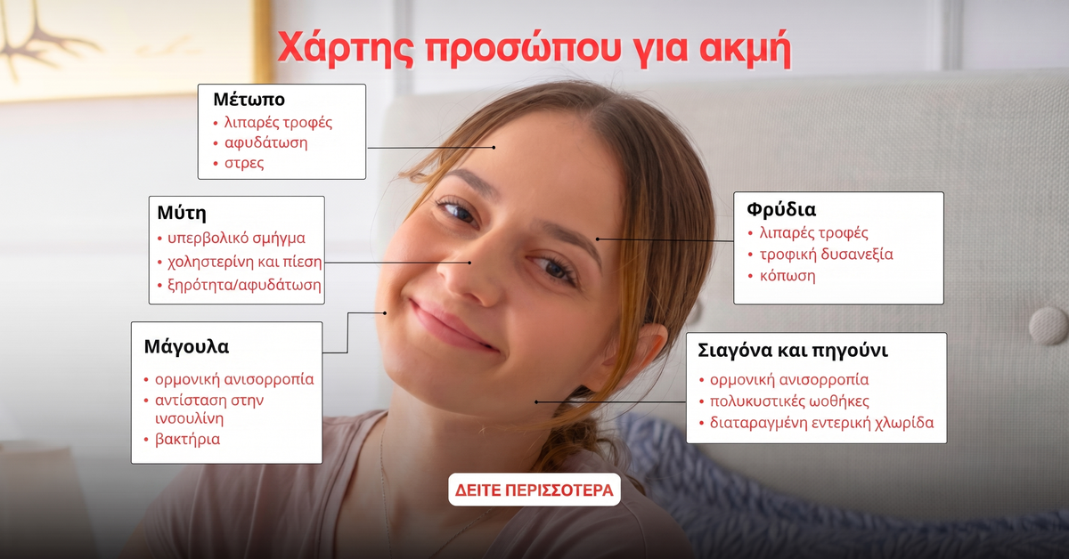 Χάρτης προσώπου στην ακμή ανά ζώνη προσώπου