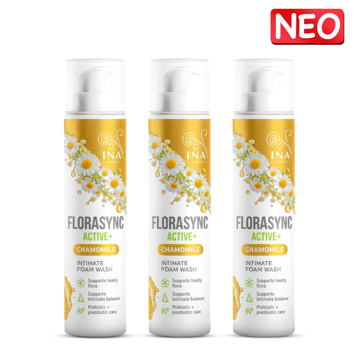 FloraSync Active- Αφρός για την ευαίσθητη περιοχή με Πρεβιοτικά και χαμομήλι - Αγοράστε 2, λάβετε 1 δωρεάν